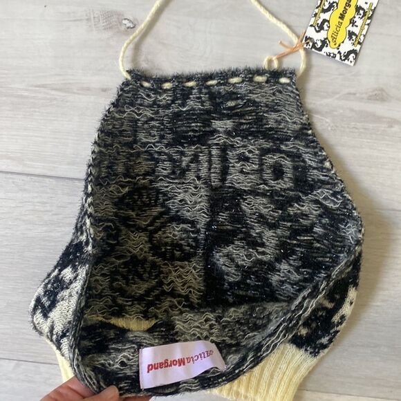 Alicia Morgand cup of noodle halter/crop top knitted handmade‎ cream/blk NWT S - Picture 6 of 6